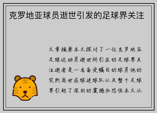 克罗地亚球员逝世引发的足球界关注